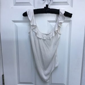 White ruffled strap body suit